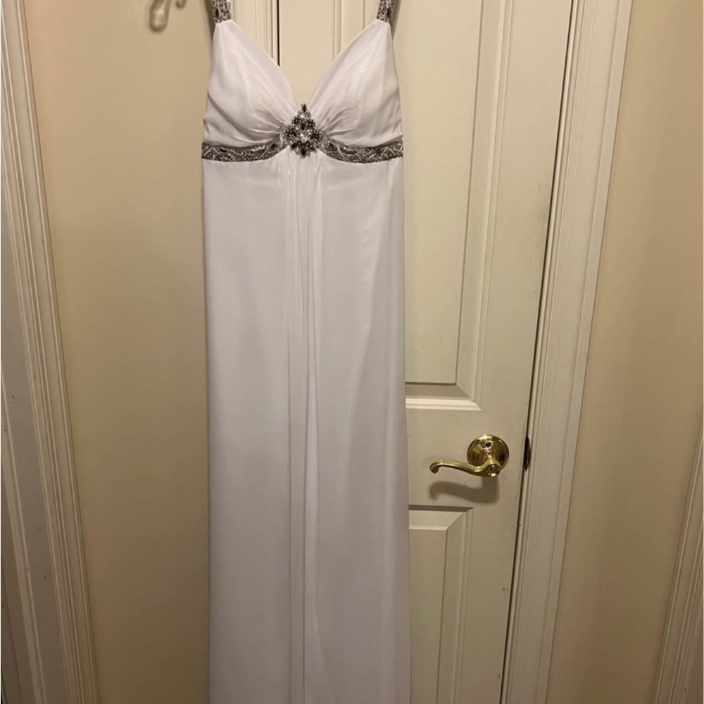 Elegant White Beaded Evening Gown